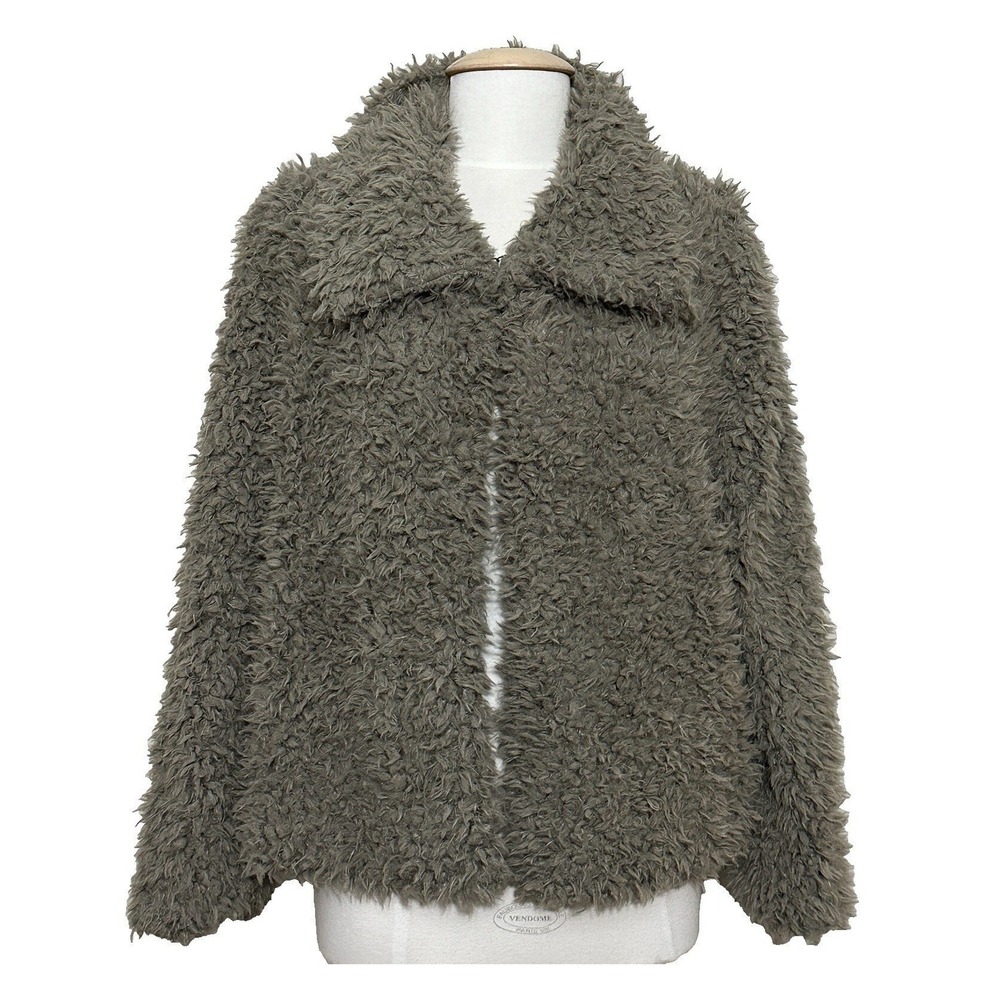 Teddy Sherpa Women Jacket L Mocha Faux Fur Shearling Fluffy Long Hair Shaggy Mob